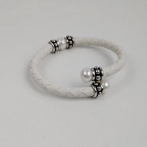 Honora Leather Sterling Silver And Cultured Pearl Wrap Bracelet